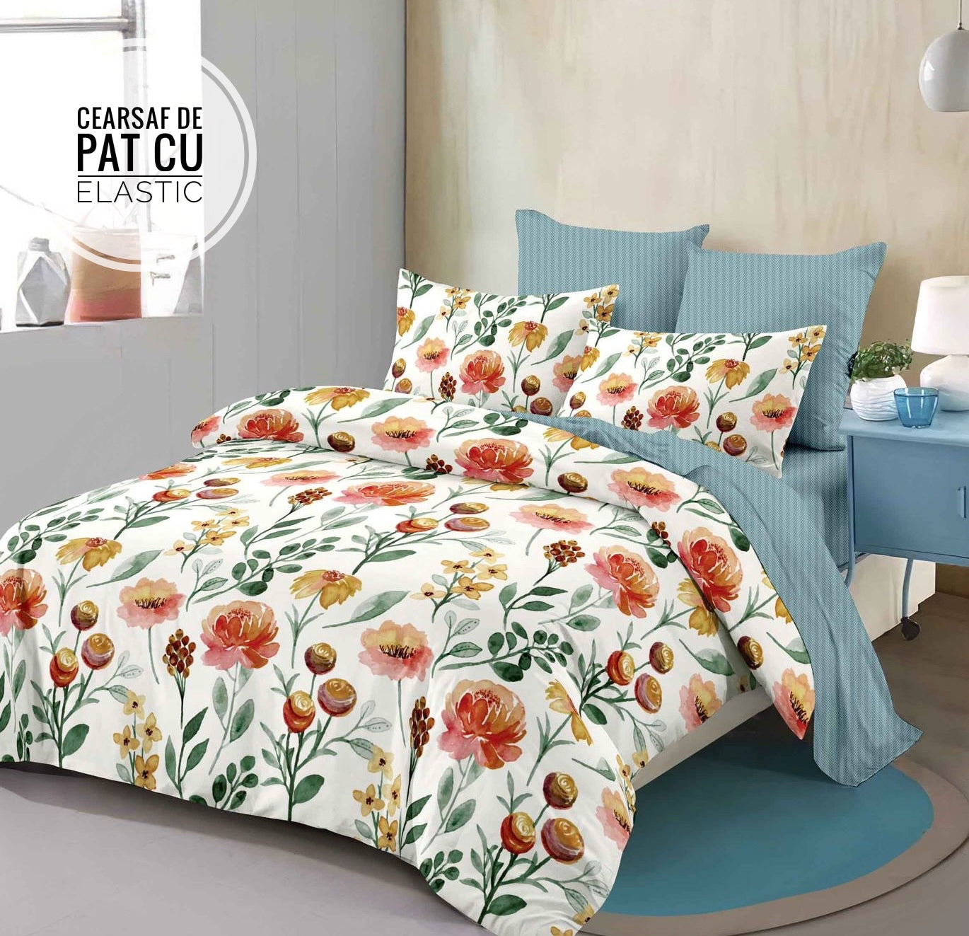 Lenjerie de pat din Finet 6 piese(cearșaf de pat cu elastic) Cod: SOP37
