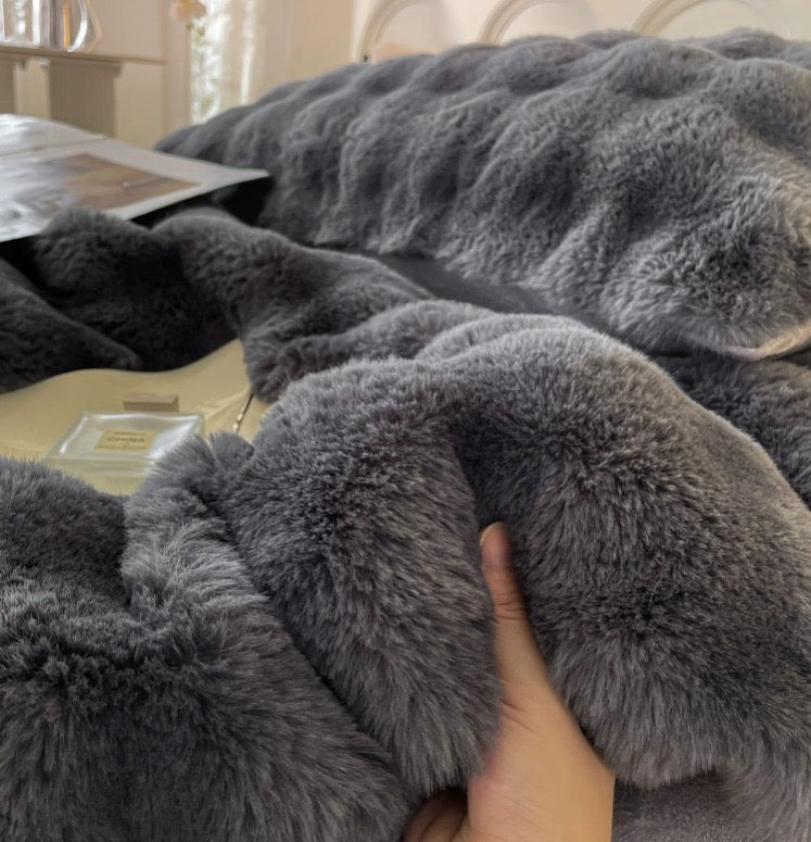 Set de Lux din blană de iepure artificială, 4 piese, Cod: BY3