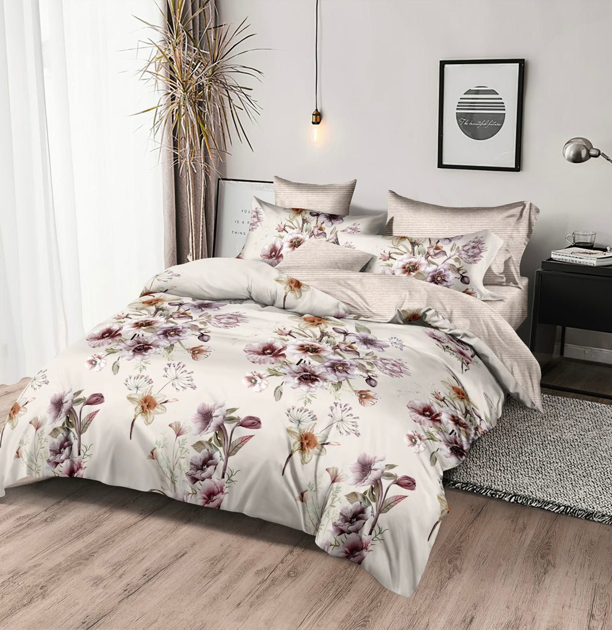 Lenjerie de pat din bumbac fin 6 piese(cearșaf de pat cu elastic) Cod: FNF226