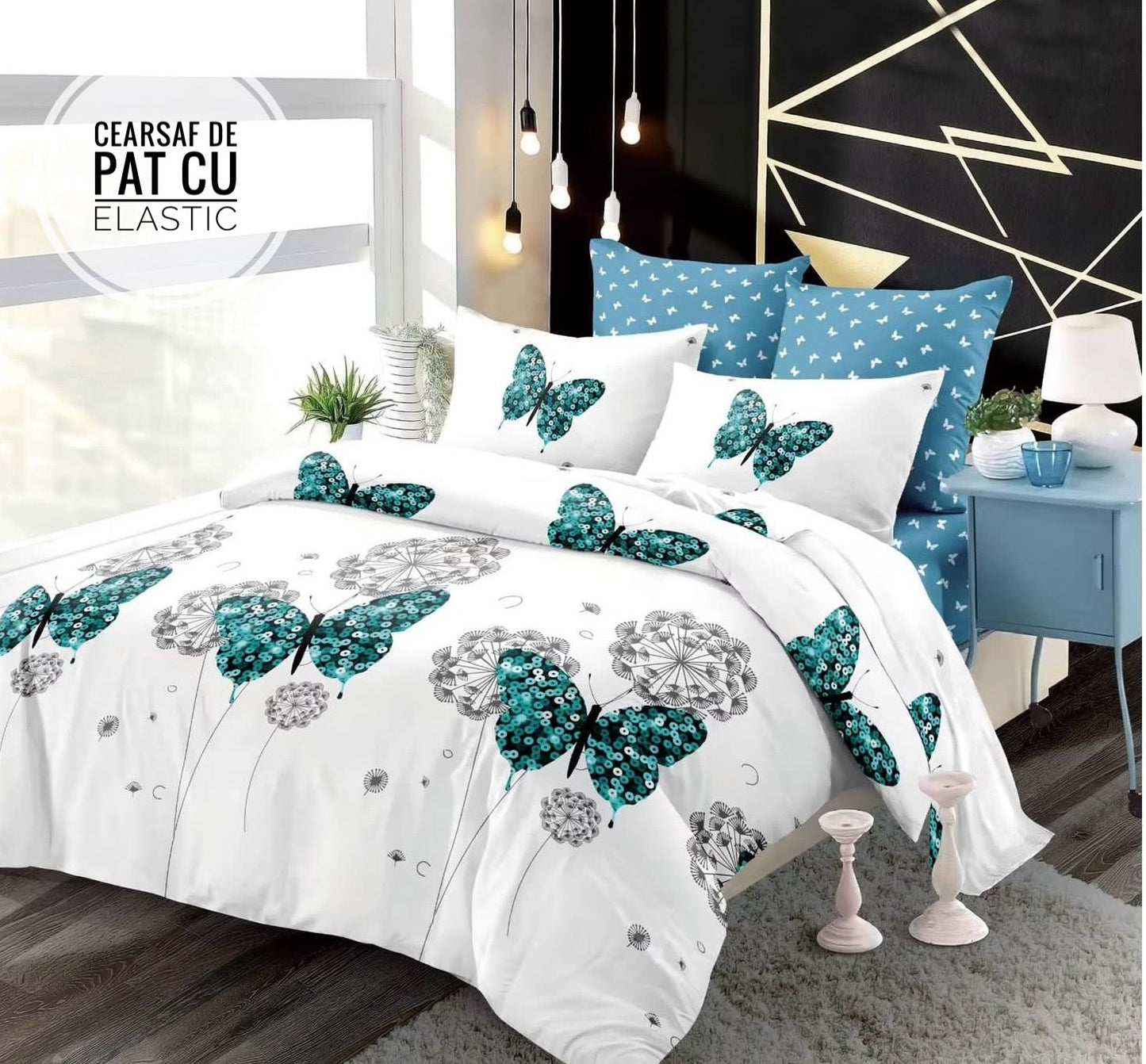 Lenjerie de pat din Finet 6 piese(cearșaf de pat cu elastic) Cod: SOP3