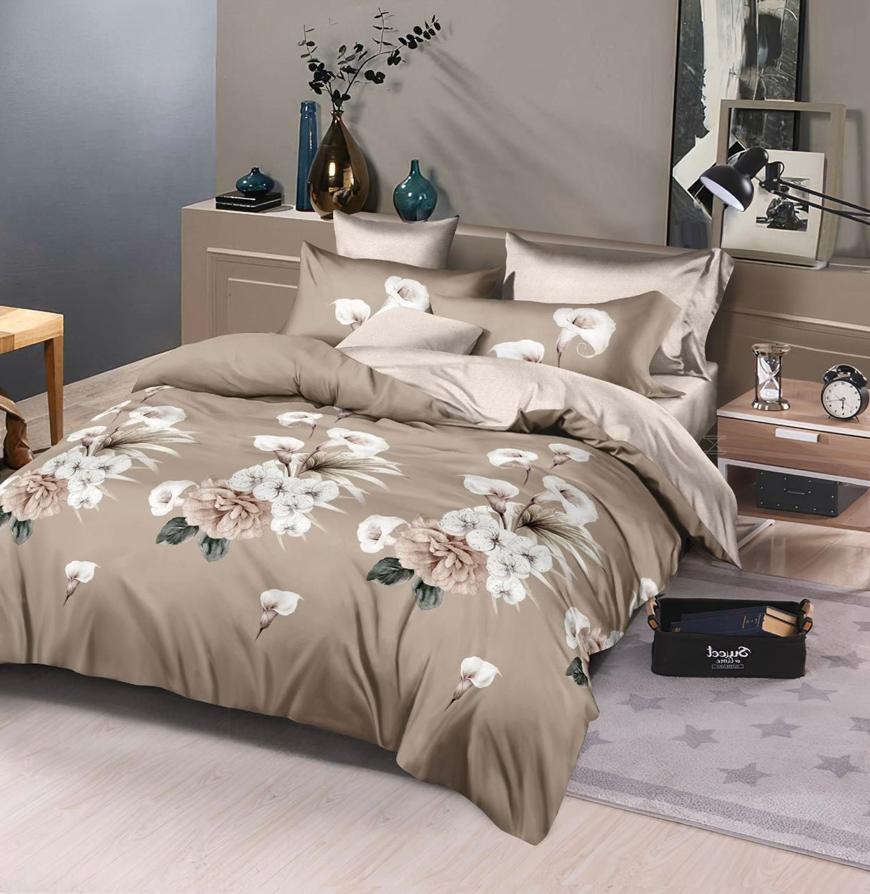 Lenjerie de pat din bumbac fin 6 piese(cearșaf de pat cu elastic) Cod: FNF251