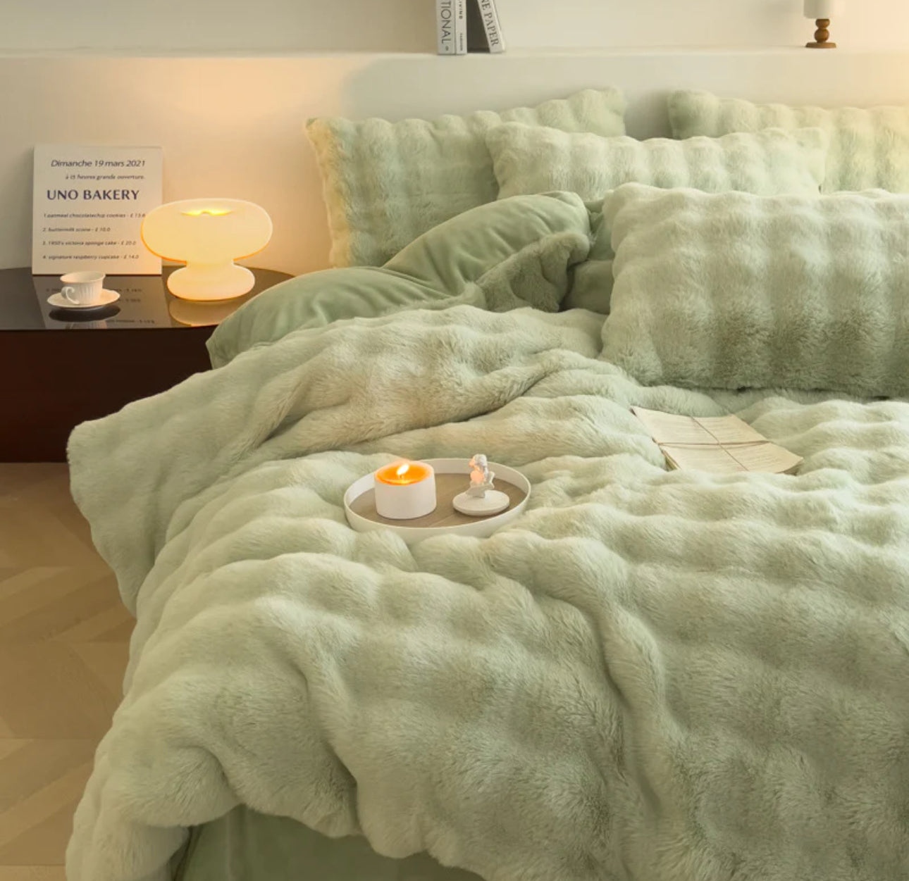 Set de Lux din blană de iepure artificială, 4 piese, Cod: BY6