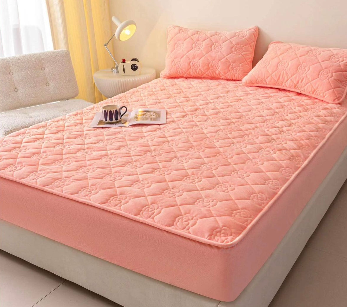 Husă / Topper saltea cu elastic, roz piersică, 160x200 cm, Cod: TPY51