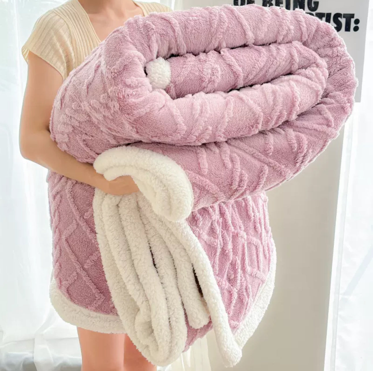 Patura Cocolino cu Blanita, Model Tricotat, Pat 2 Persoane, 200x230 cm Mov lila cod: EXP1
