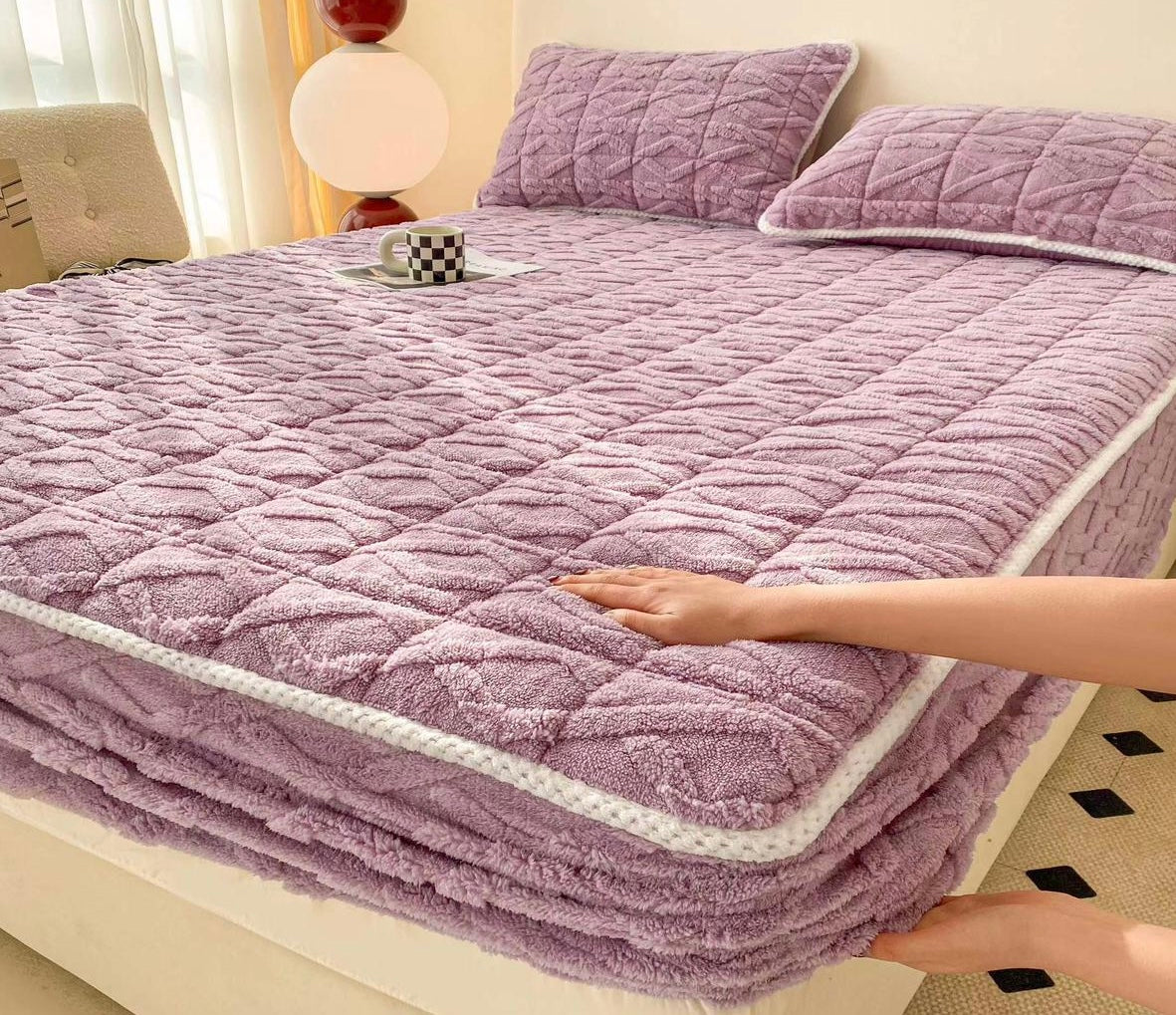 Husă / Topper saltea cu elastic, mov lila, 160x200 cm, Cod: CTPP400