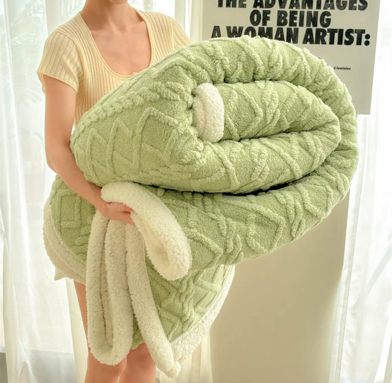 Patura Cocolino cu Blanita, Model Tricotat, Pat 2 Persoane, 200x230 cm, verde cod: EXP8