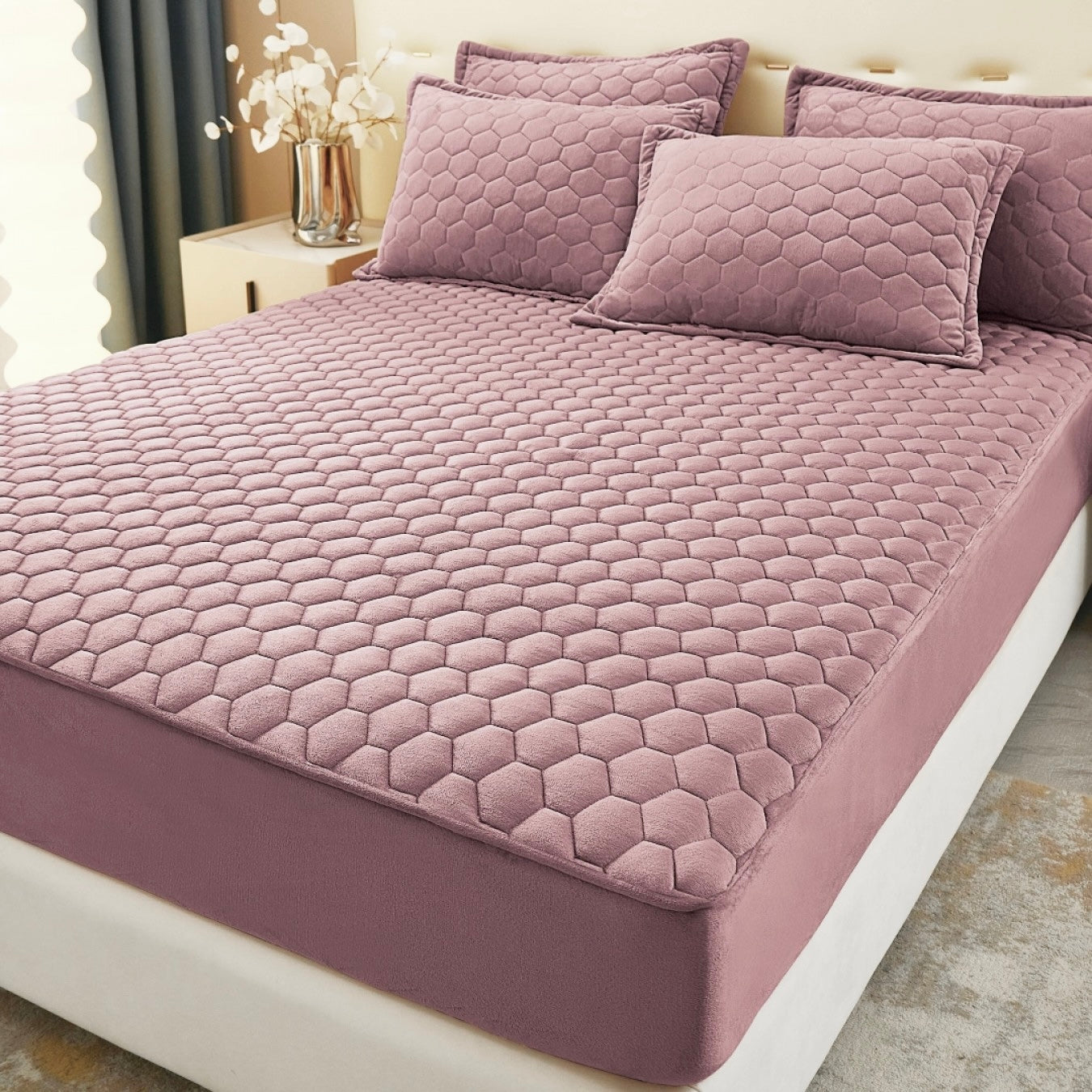 Husă / Topper saltea cu elastic, roz pudră, 160x200 cm, Cod: TPP94