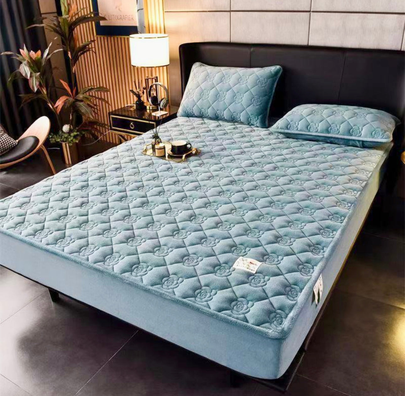 Husă / Topper saltea cu elastic, albastru deschis, 160x200 cm Cod: TPY54