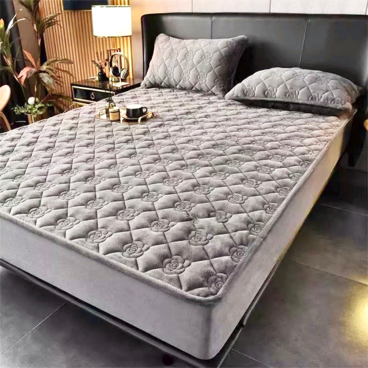 Husă / Topper saltea cu elastic, gri deschis, 160x200 cm, Cod: TPY57