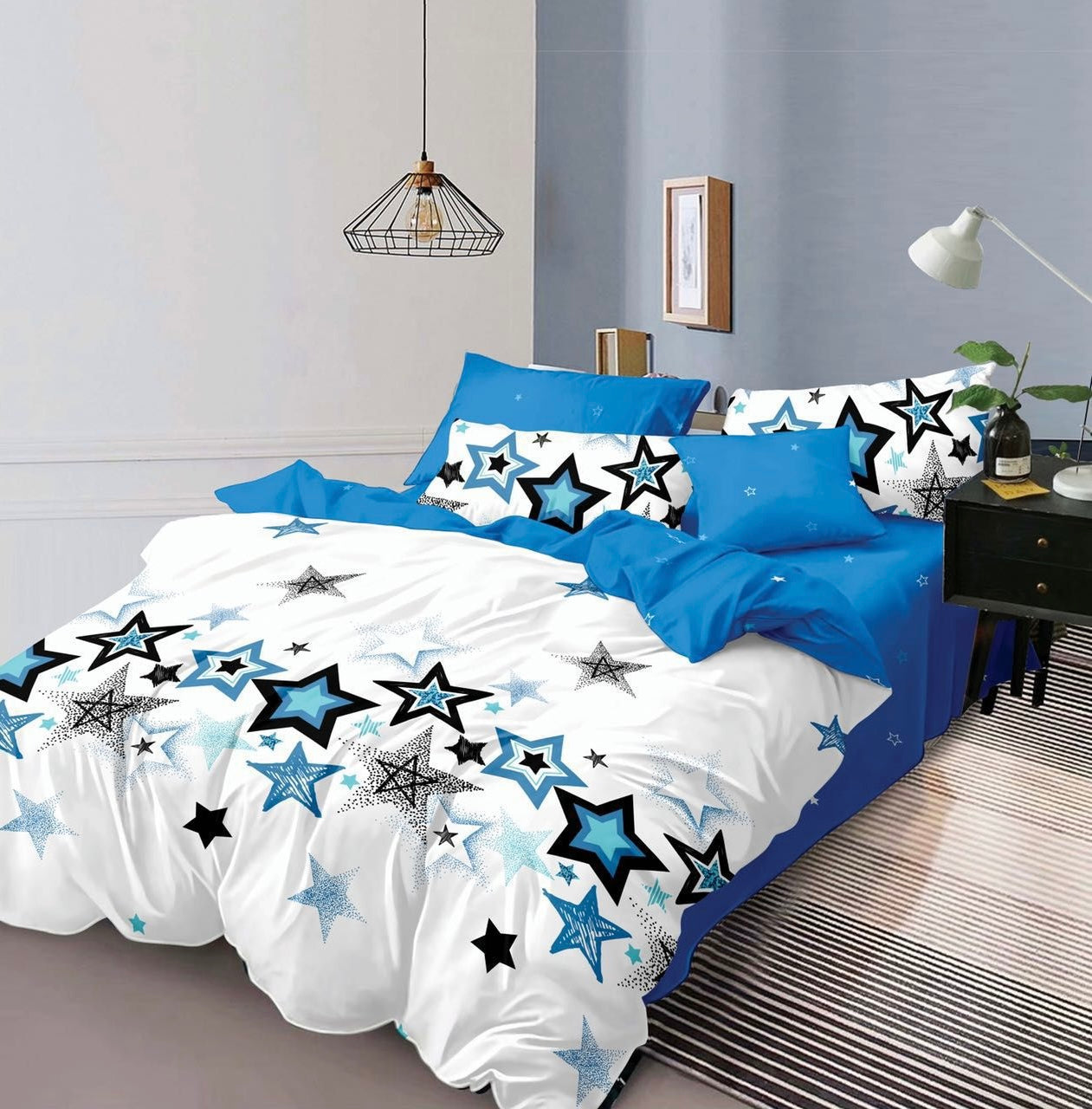Lenjerie de pat din bumbac fin 6 piese(cearșaf de pat cu elastic) Cod: FNF241