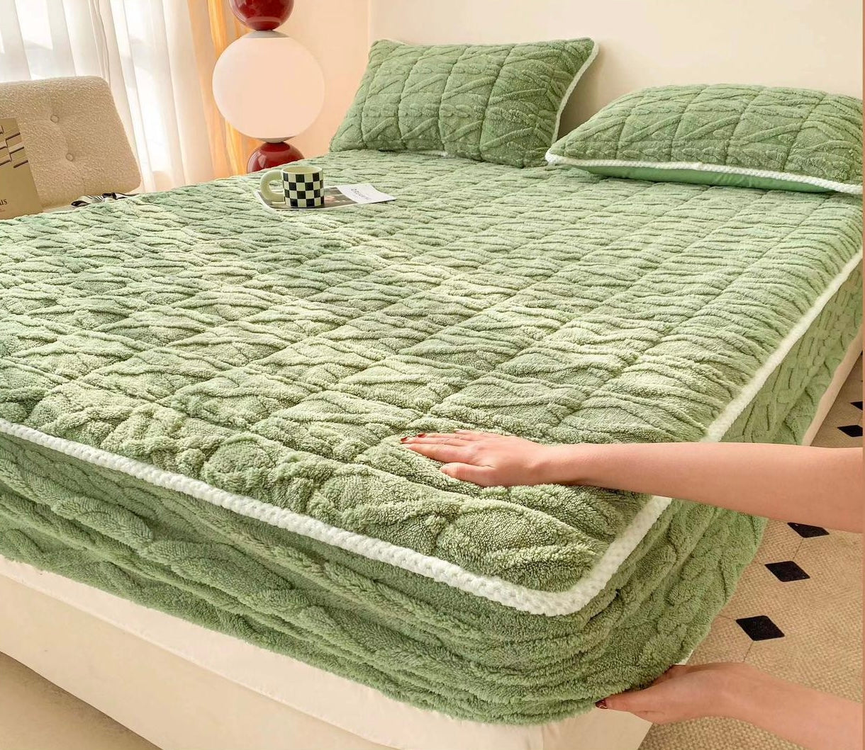Husă / Topper saltea cu elastic, verde, 160x200 cm, Cod: CTPP403