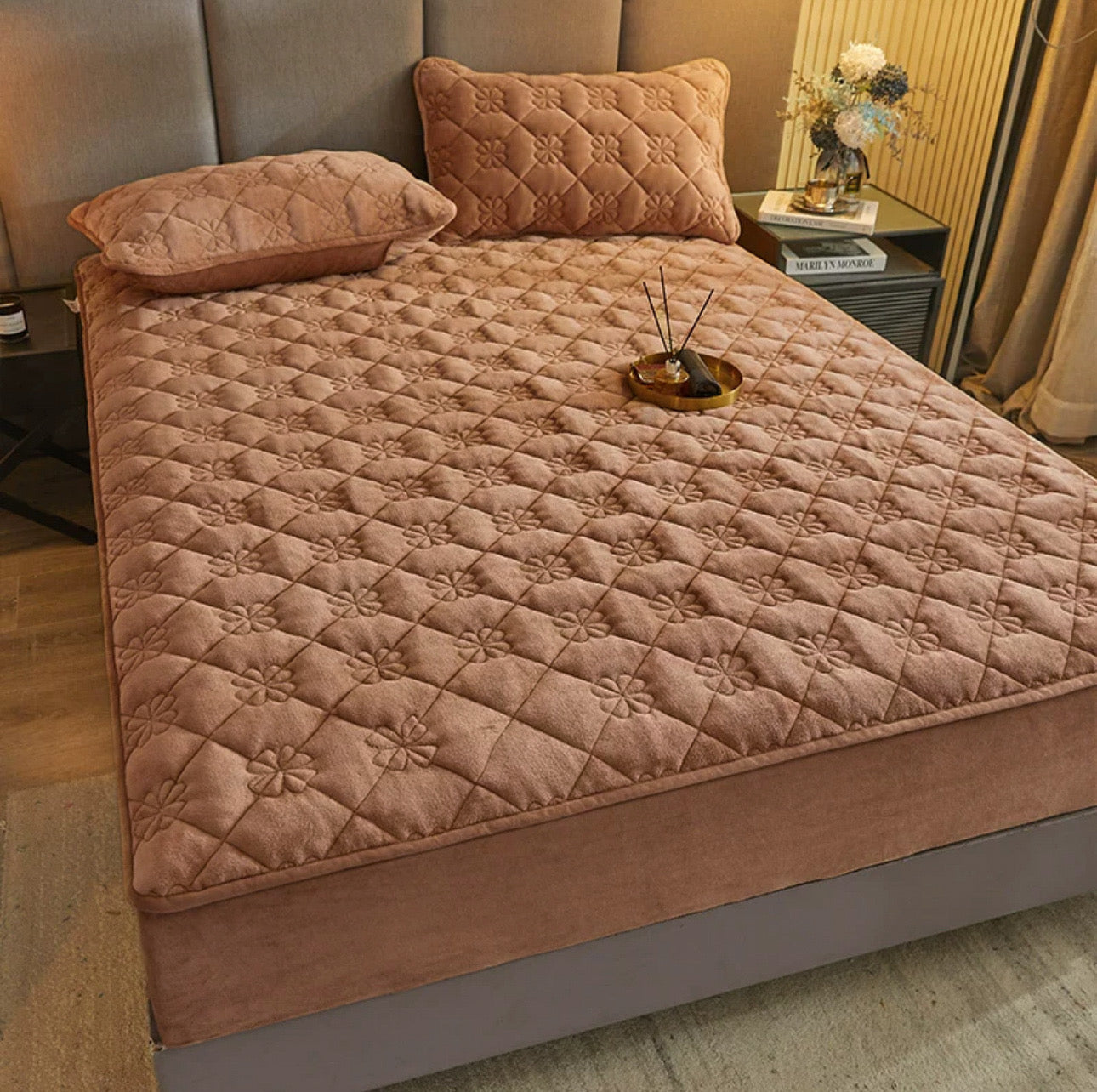 Husă / Topper saltea cu elastic, maro bronz, 180x200 cm, Cod: TPP36