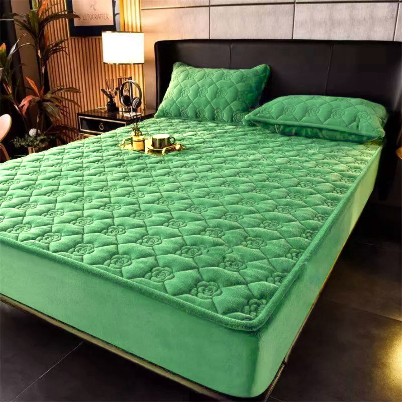 Husă / Topper saltea cu elastic, verde deschis, 160x200 cm, Cod: TPY53