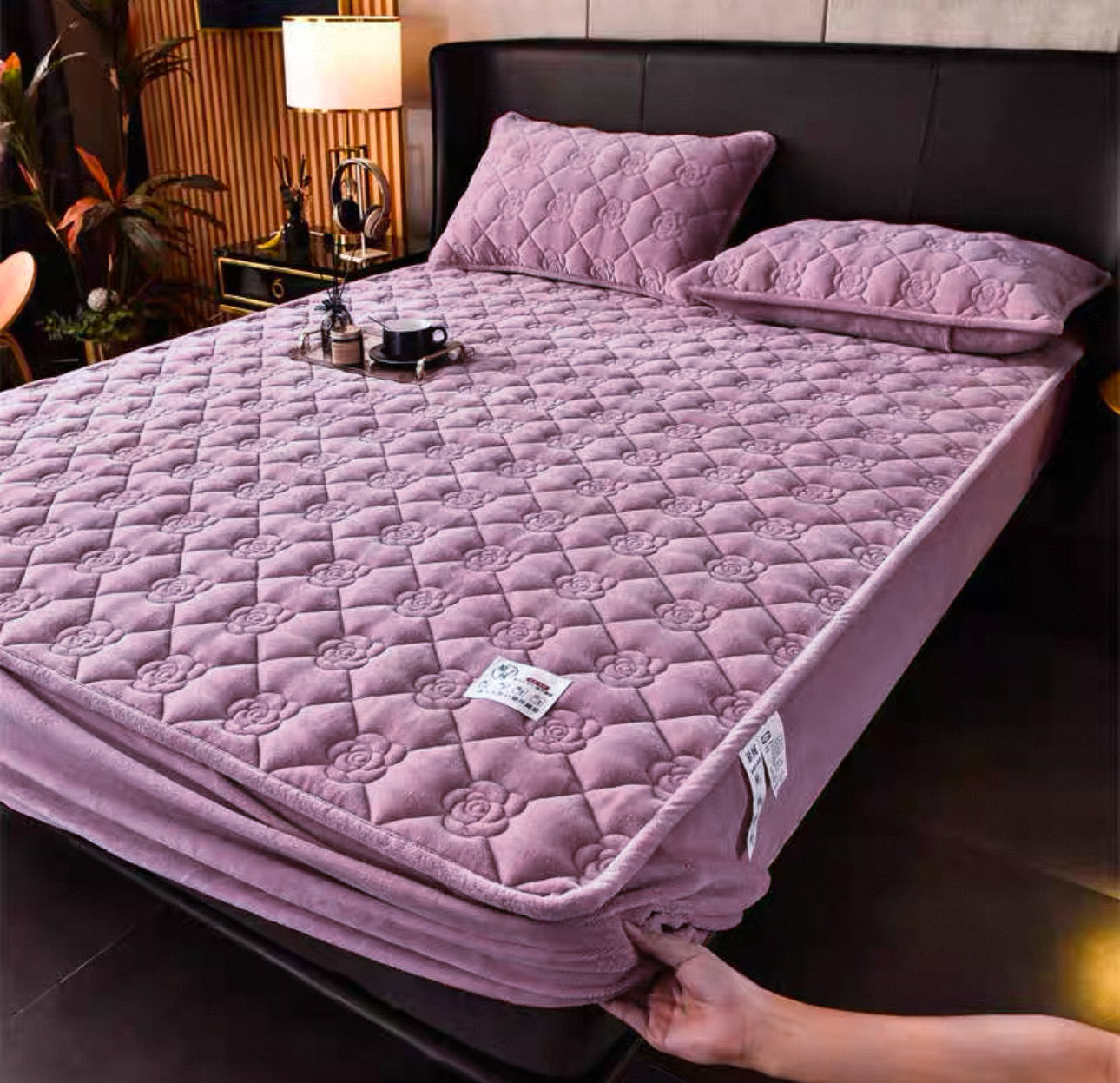 Husă / Topper saltea cu elastic, mov deschis, 160x200 cm, Cod: TPY50