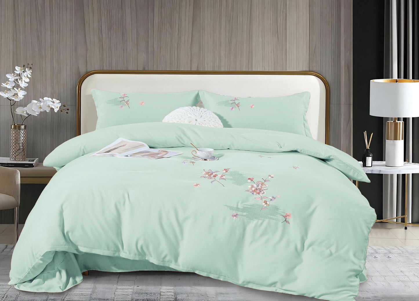 Lenjerie de Lux din Bumbac fin cu broderie 4 piese Cod: KH28