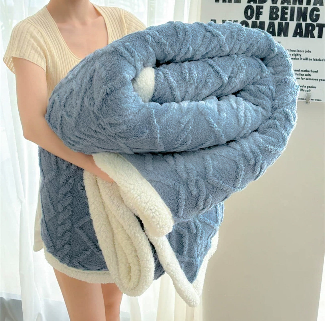 Patura Cocolino cu Blanita, Model Tricotat, Pat 2 Persoane, 200x230 cm, gri deschis cod: EXP2