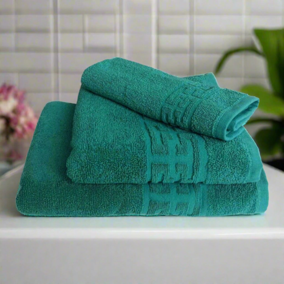 Set de 3 prosoape din bumbac 100% cu putere mare de absortie verde