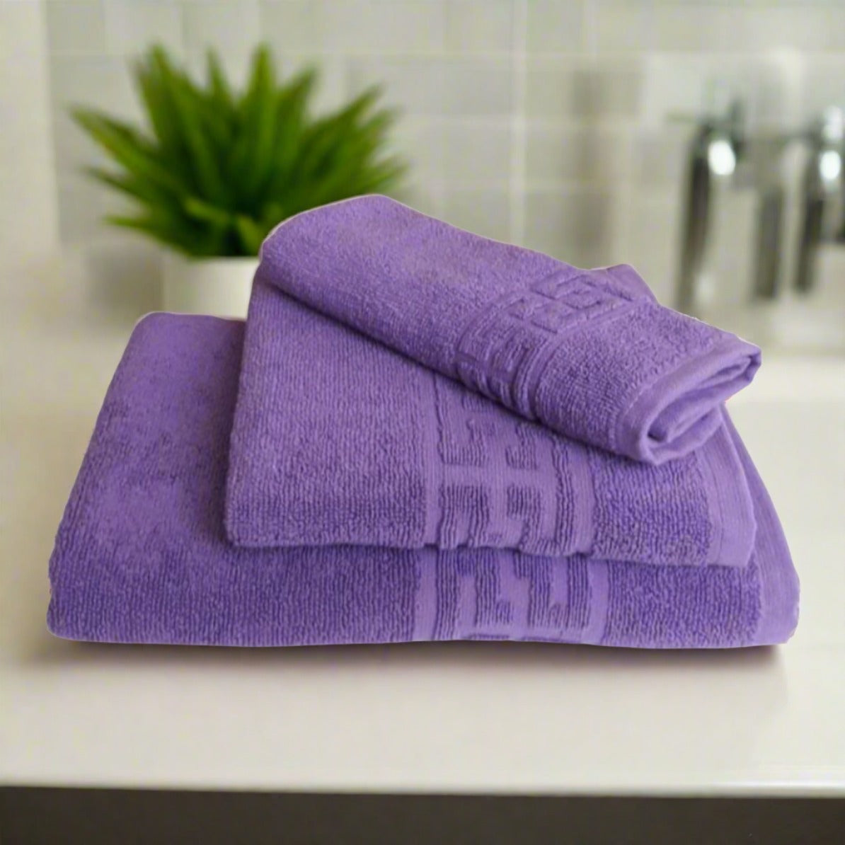 Set de 3 prosoape din bumbac 100% cu putere mare de absortie lila