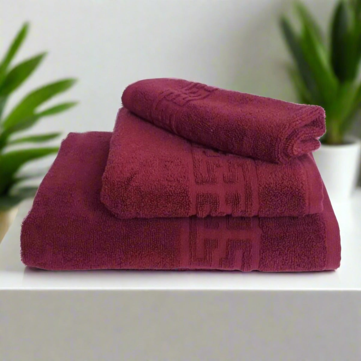 Set de 3 prosoape din bumbac 100% cu putere mare de absortie bordo