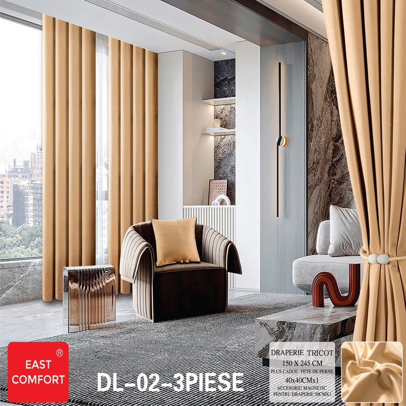 Draperie tricot 150 x 245 cm + CADOU fată de pernă și accesoriu magnetic Cod: DL02