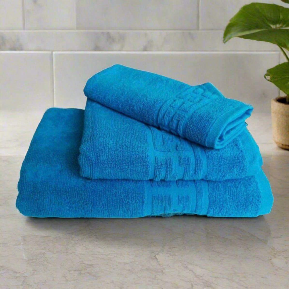 Set de 3 prosoape din bumbac 100% cu putere mare de absortie turcoaz
