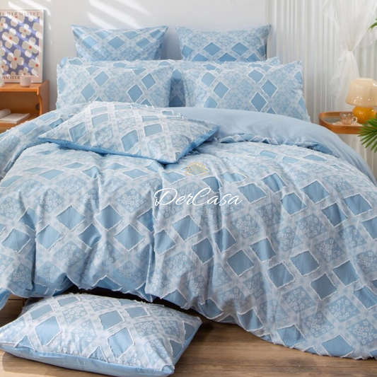 Set de pat cu flori tip jacquard și smocuri brodate Cod: 4F30