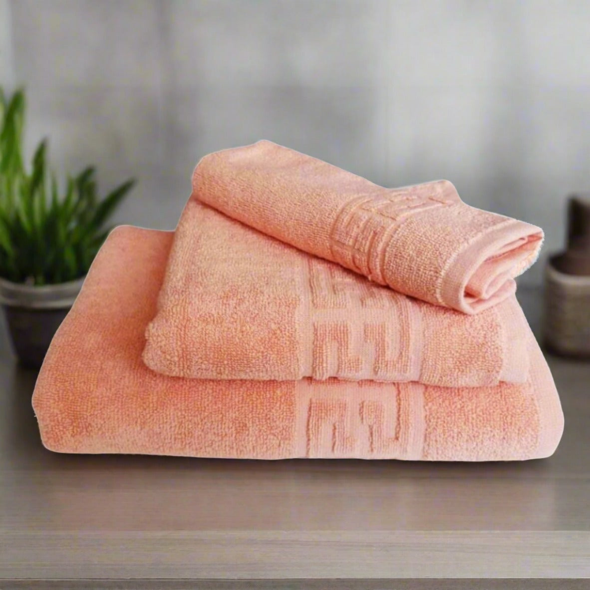 Set de 3 prosoape din bumbac 100% cu putere mare de absortie somon