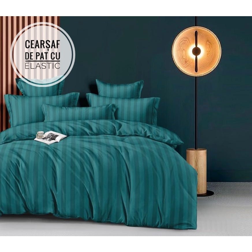 Lenjerie de Lux din Damasc Finetat Deluxe cu 6 piese-cearșaf de pat cu elastic Cod: DAE47