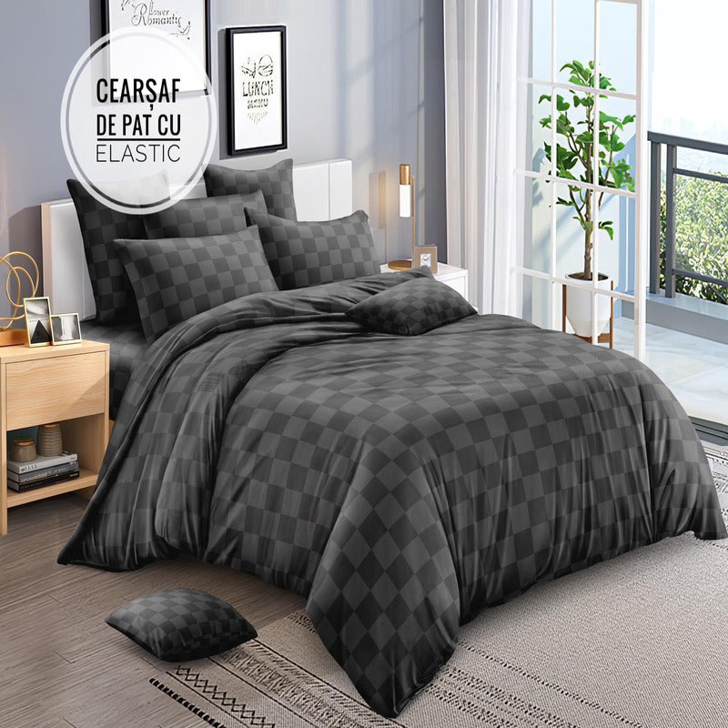 Lenjerie de Lux din Damasc Deluxe cu 6 piese-cearșaf de pat cu elastic Cod: DAE60